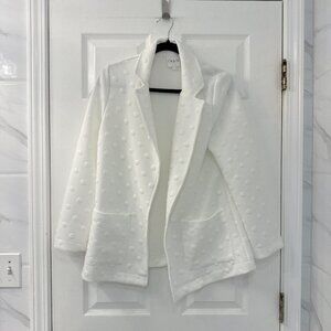 Gray LA White Pom-Pom Polka Dot Open Front Blazer